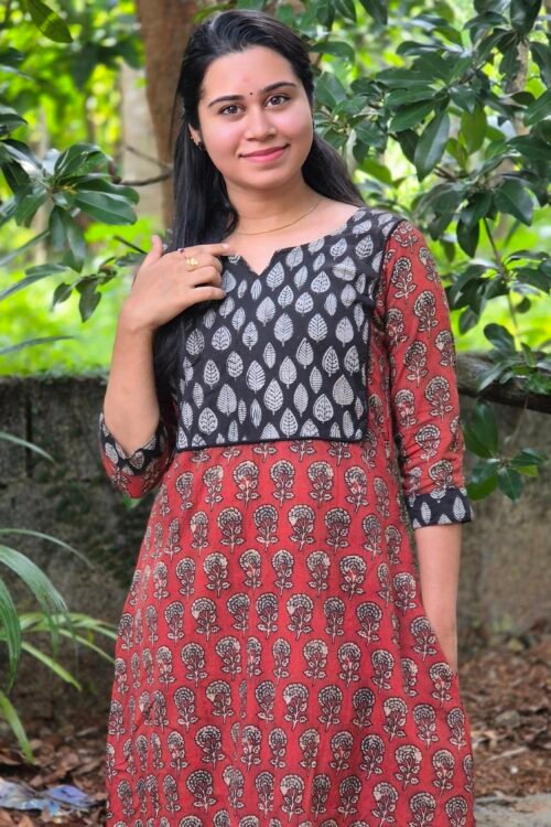 Floral - Block printed Cotton A line Kurta