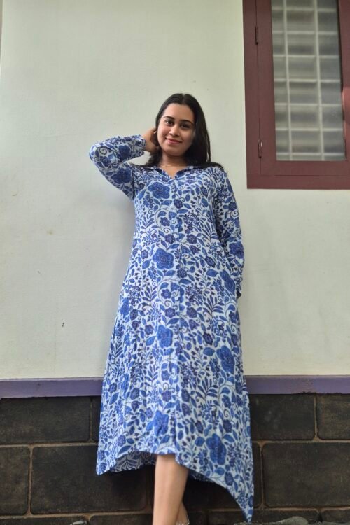 Blue - Pure Muslin floral printed top